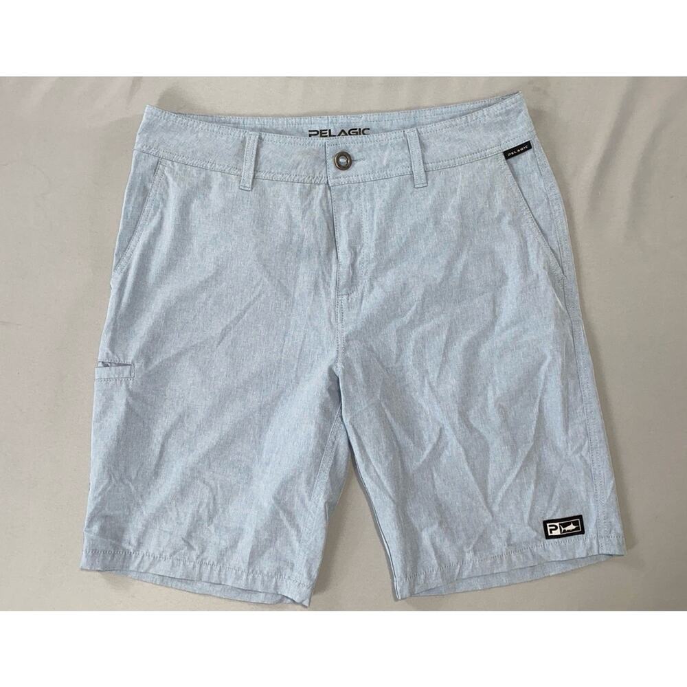 Pelagic High Performance Flat Front Hybrid Fishing Shorts. Heather Blue, 33. EUC